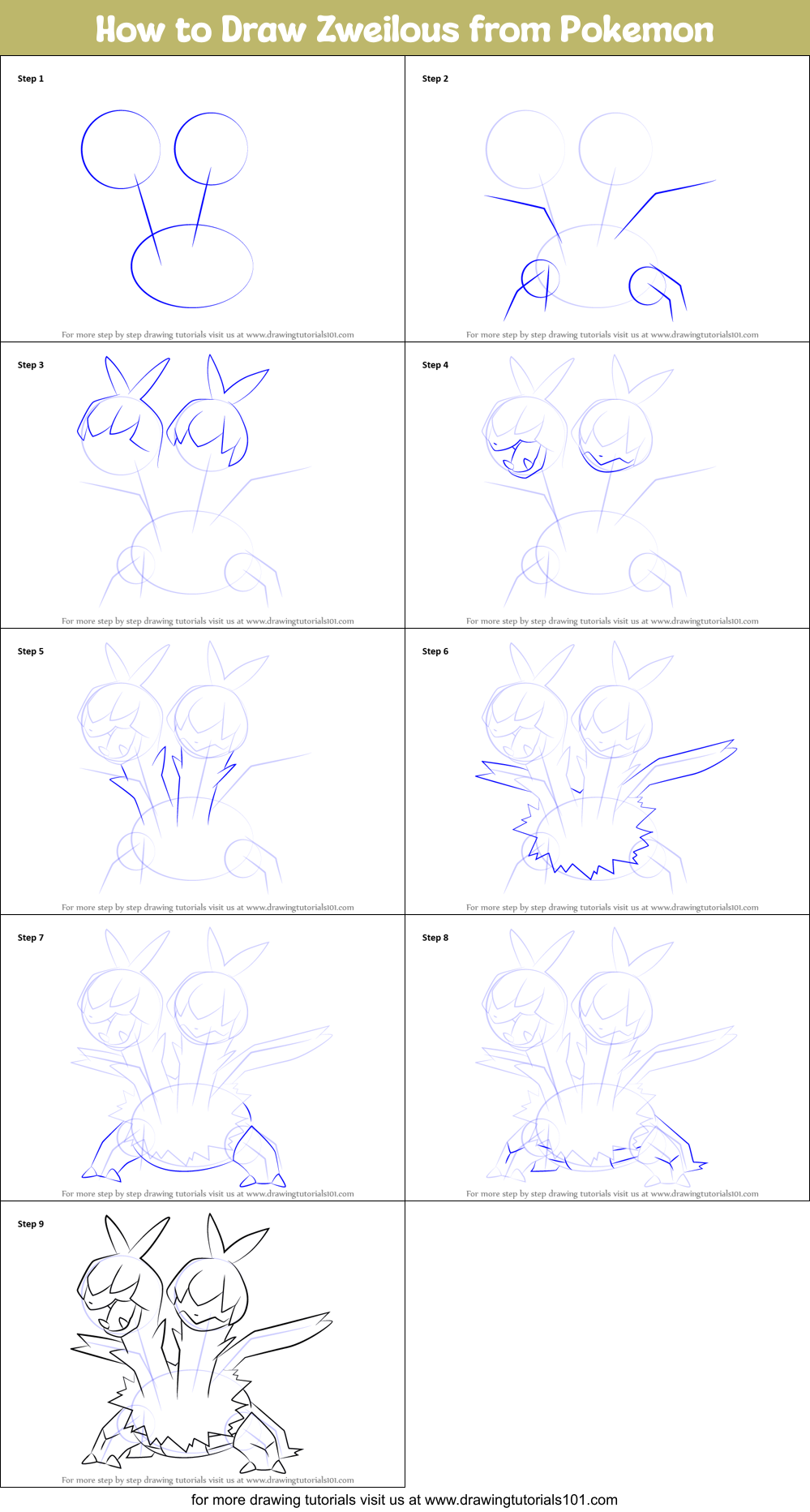 How to Draw Zweilous from Pokemon printable step by step drawing sheet ...