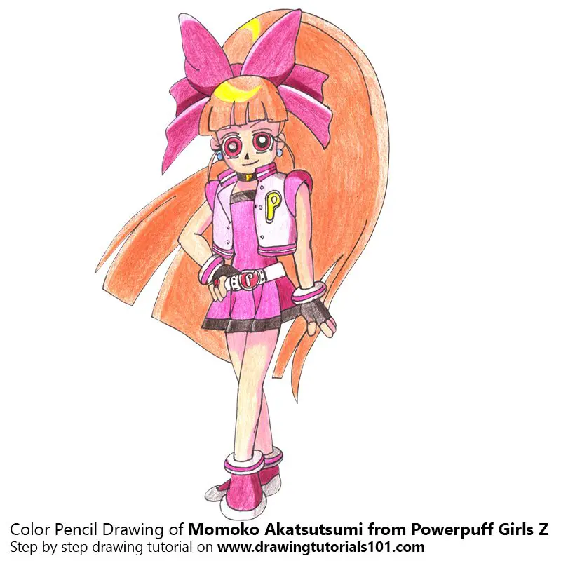 Momoko Akatsutsumi from Powerpuff Girls Z Color Pencil Drawing