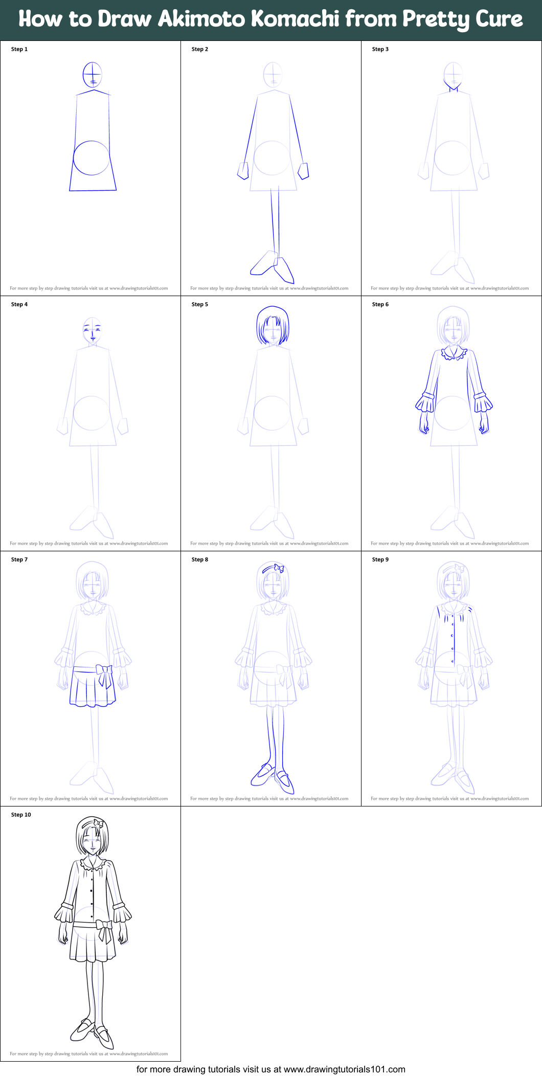 How to Draw Akimoto Komachi from Pretty Cure printable step by step ...