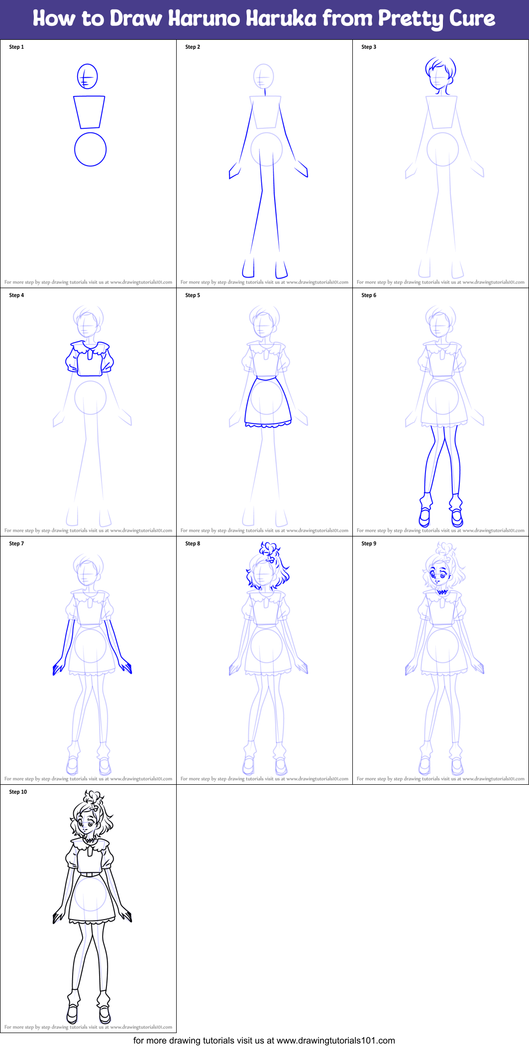 How to Draw Haruno Haruka from Pretty Cure printable step by step ...