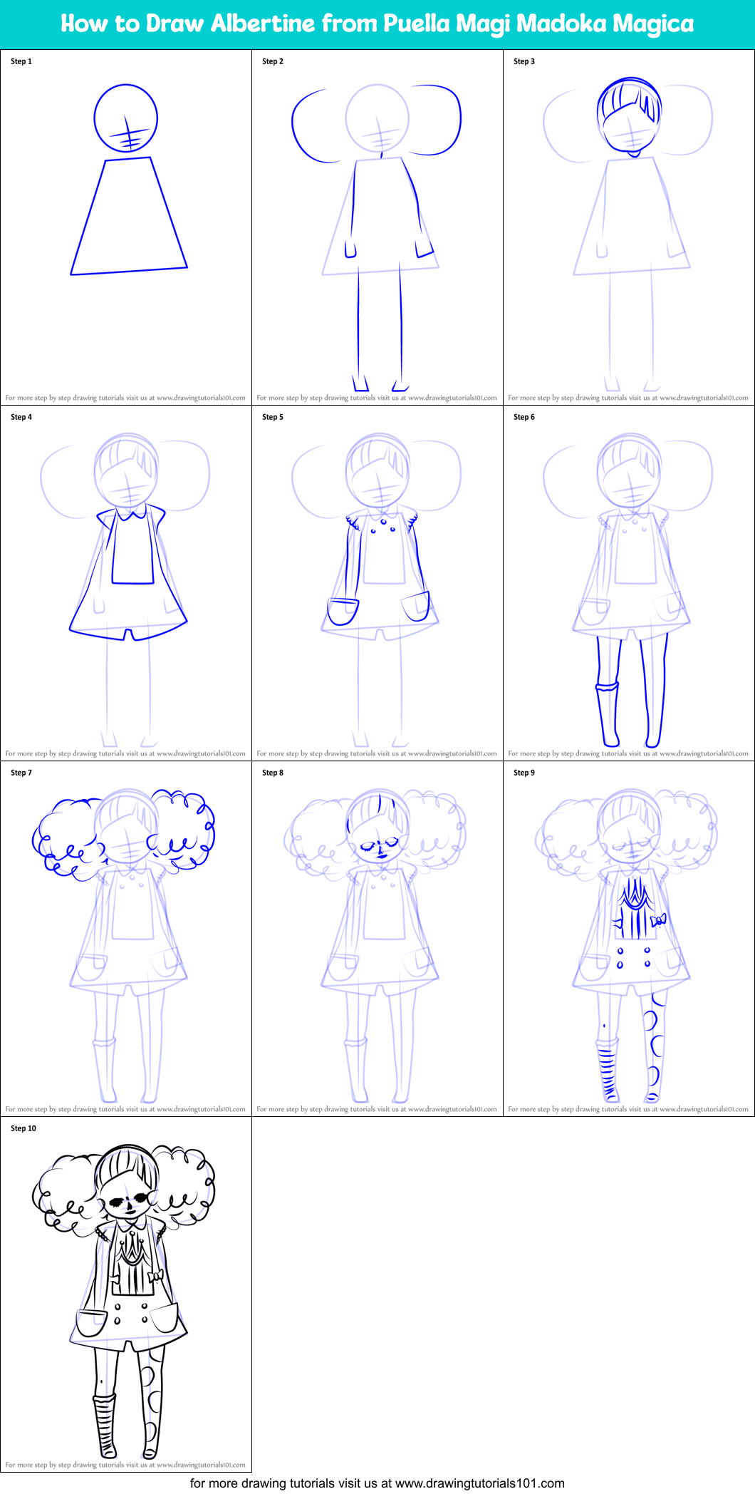 How to Draw Albertine from Puella Magi Madoka Magica printable step by ...