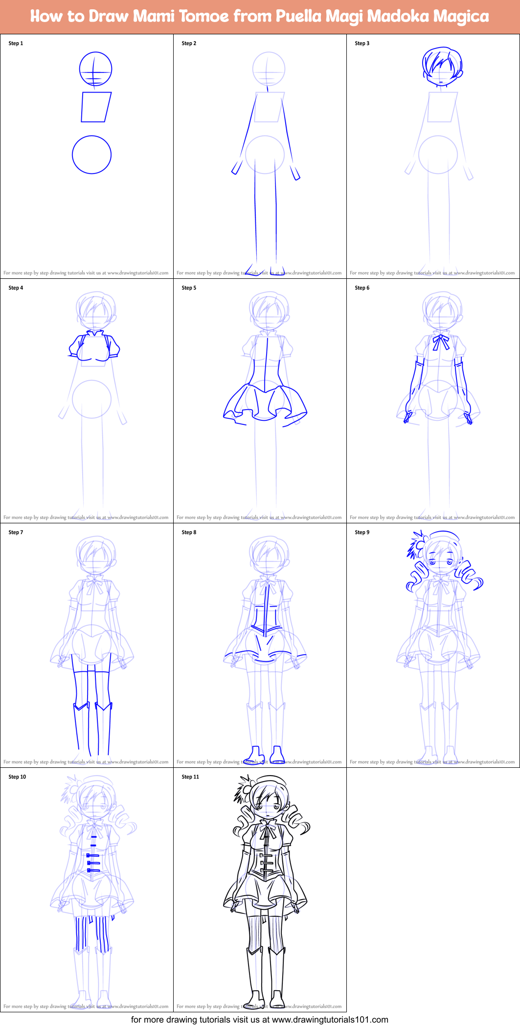 How to Draw Mami Tomoe from Puella Magi Madoka Magica printable step by ...