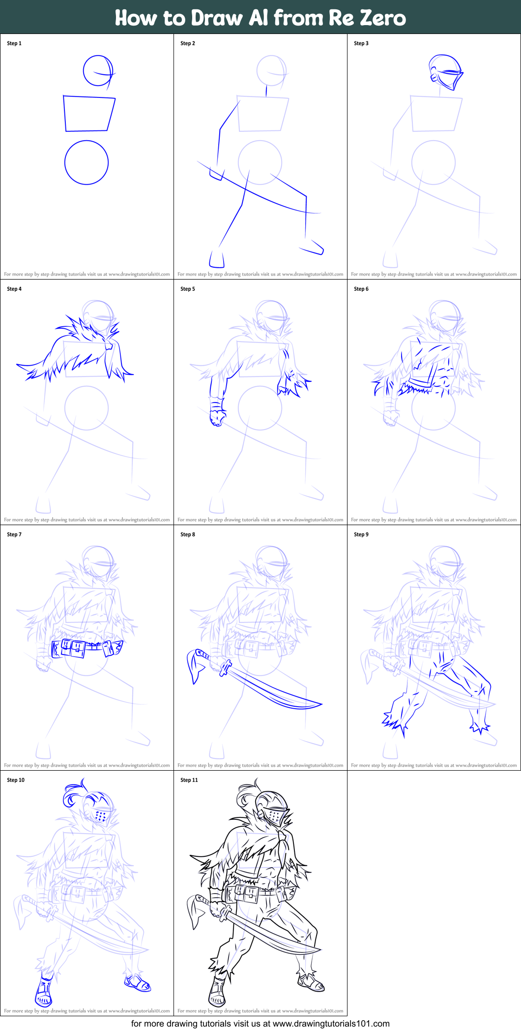 How to Draw Al from Re Zero printable step by step drawing sheet ...