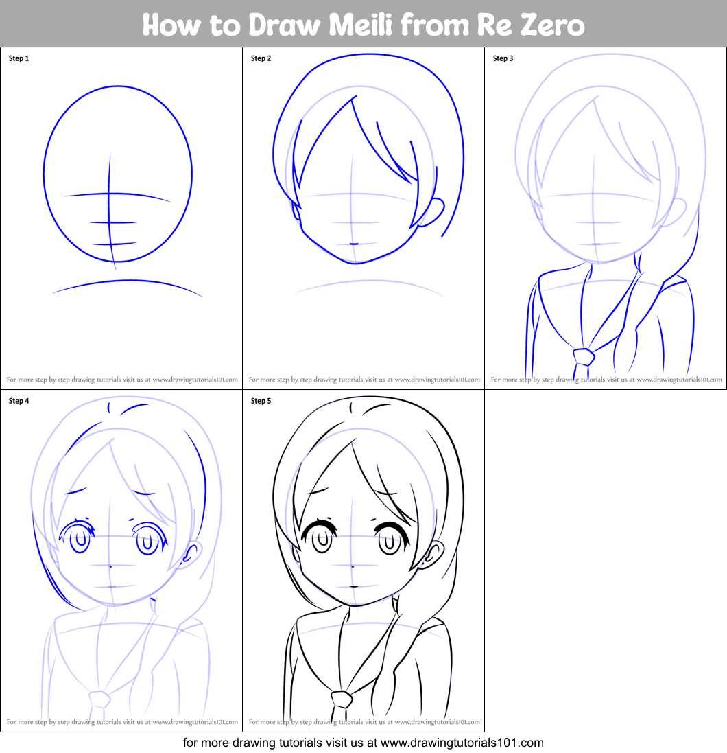 How to Draw Meili from Re Zero printable step by step drawing sheet ...