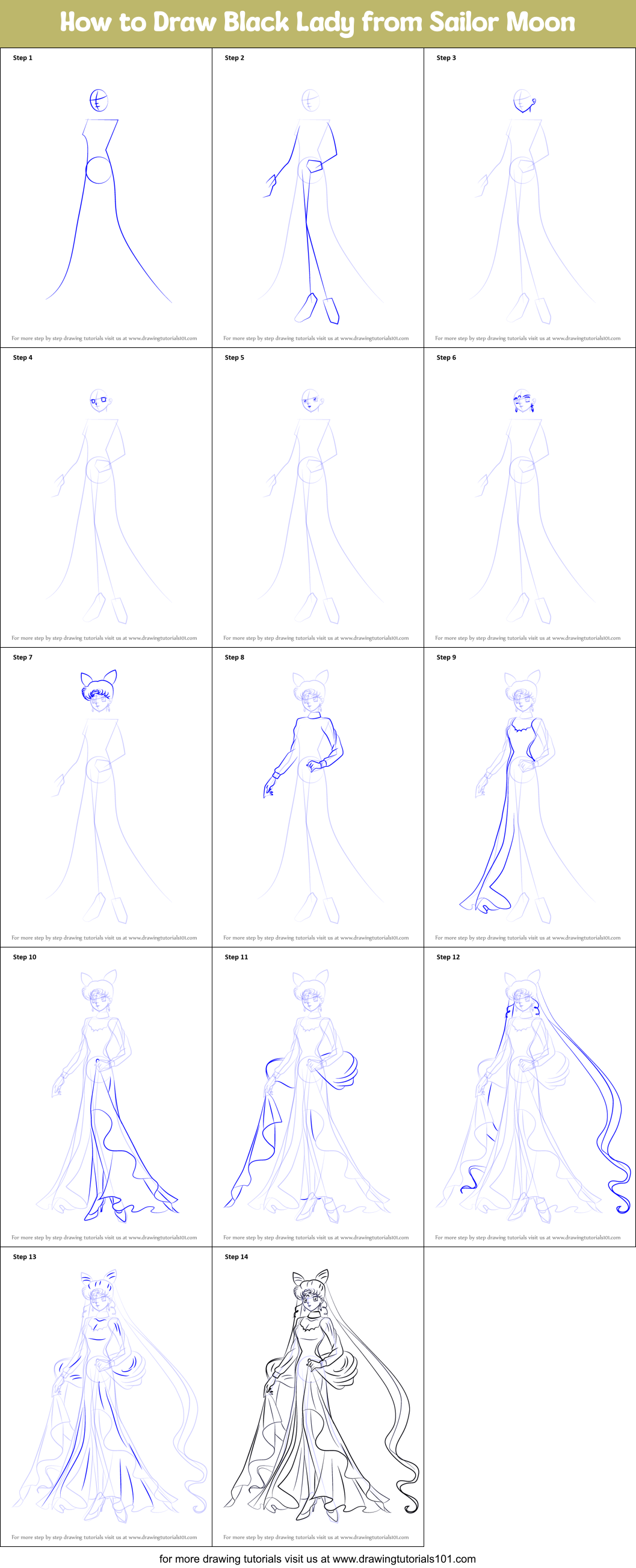 How to Draw Black Lady from Sailor Moon printable step by step drawing ...