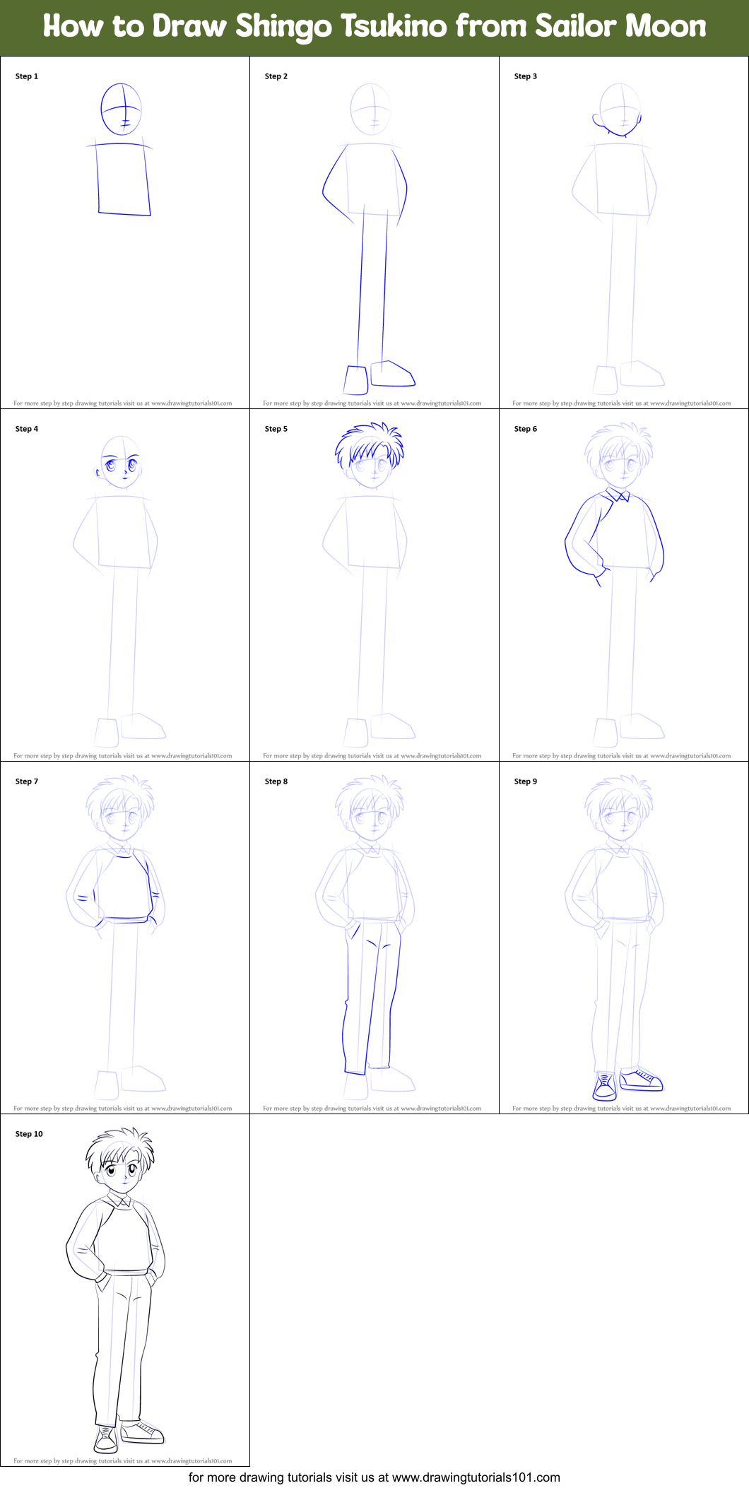 How to Draw Shingo Tsukino from Sailor Moon printable step by step ...