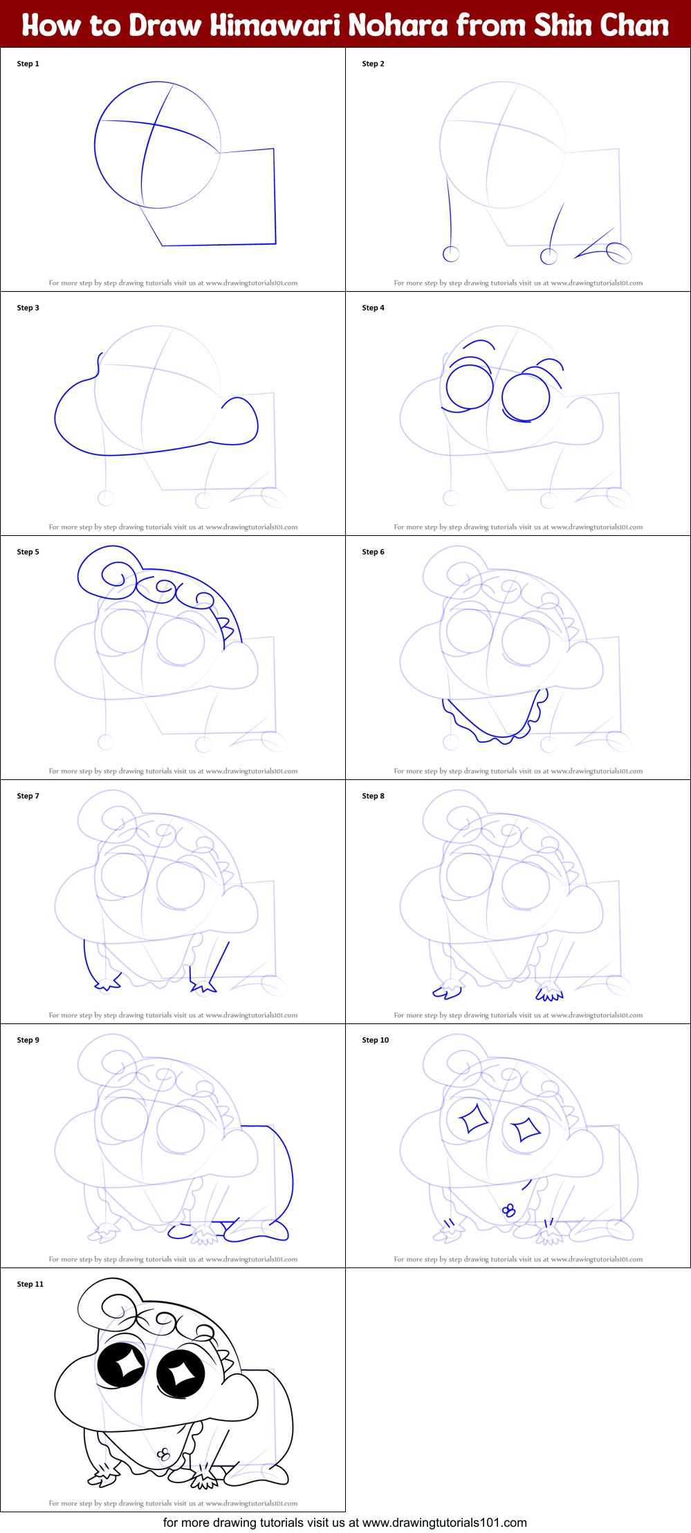 How to Draw Himawari Nohara from Shin Chan printable step by step ...