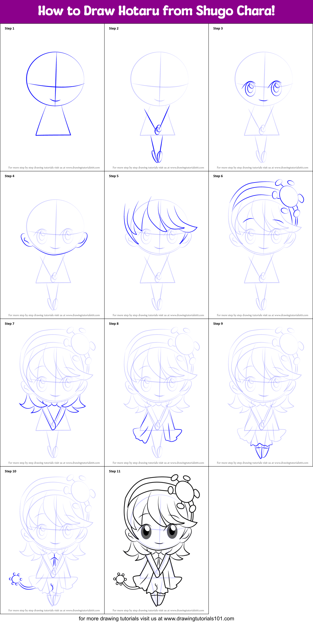 How to Draw Hotaru from Shugo Chara! printable step by step drawing
