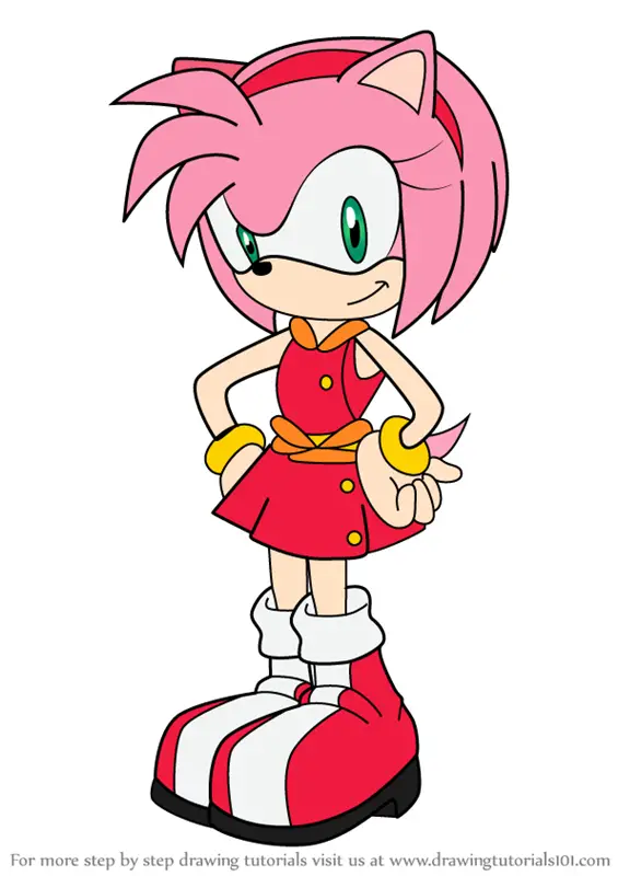Step by Step How to Draw Amy Rose from Sonic X : DrawingTutorials101.com