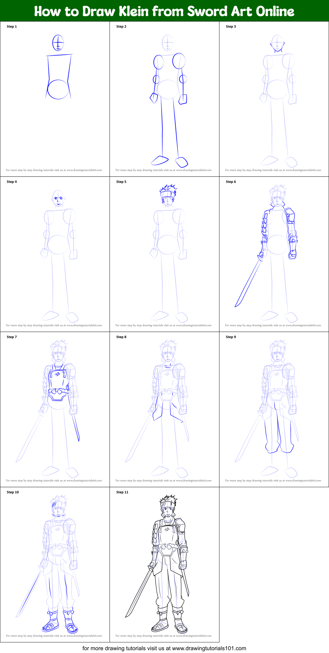 How to Draw Klein from Sword Art Online printable step by step drawing ...