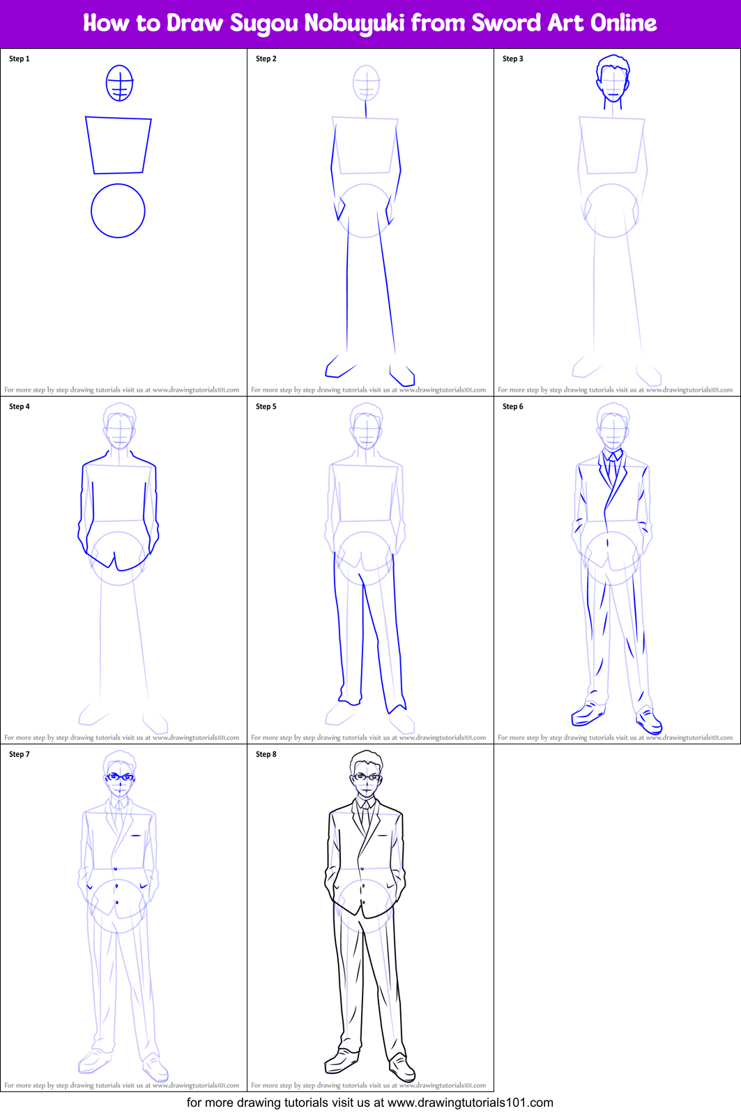 How to Draw Sugou Nobuyuki from Sword Art Online printable step by step ...