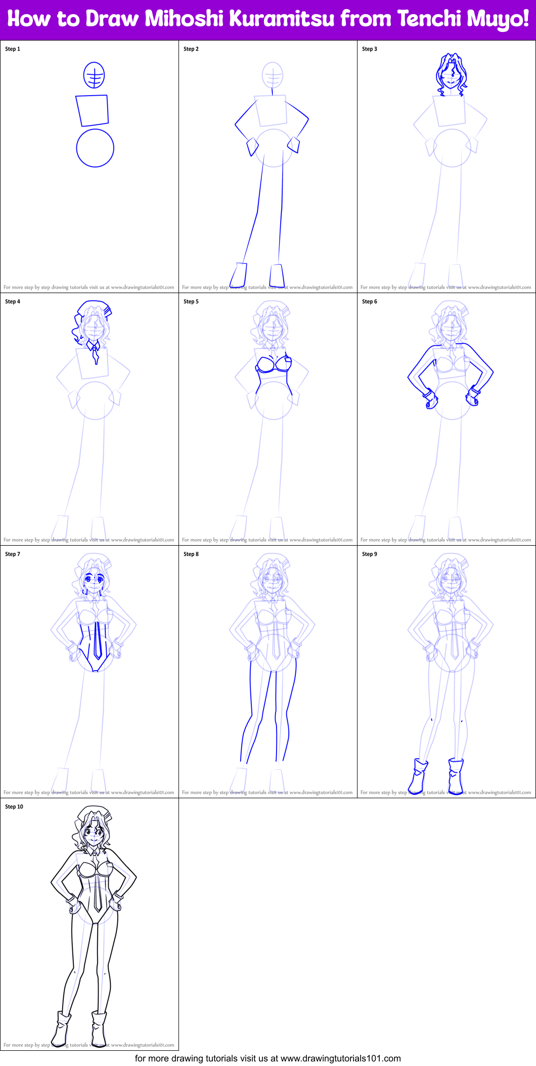 How to Draw Mihoshi Kuramitsu from Tenchi Muyo! printable step by step ...