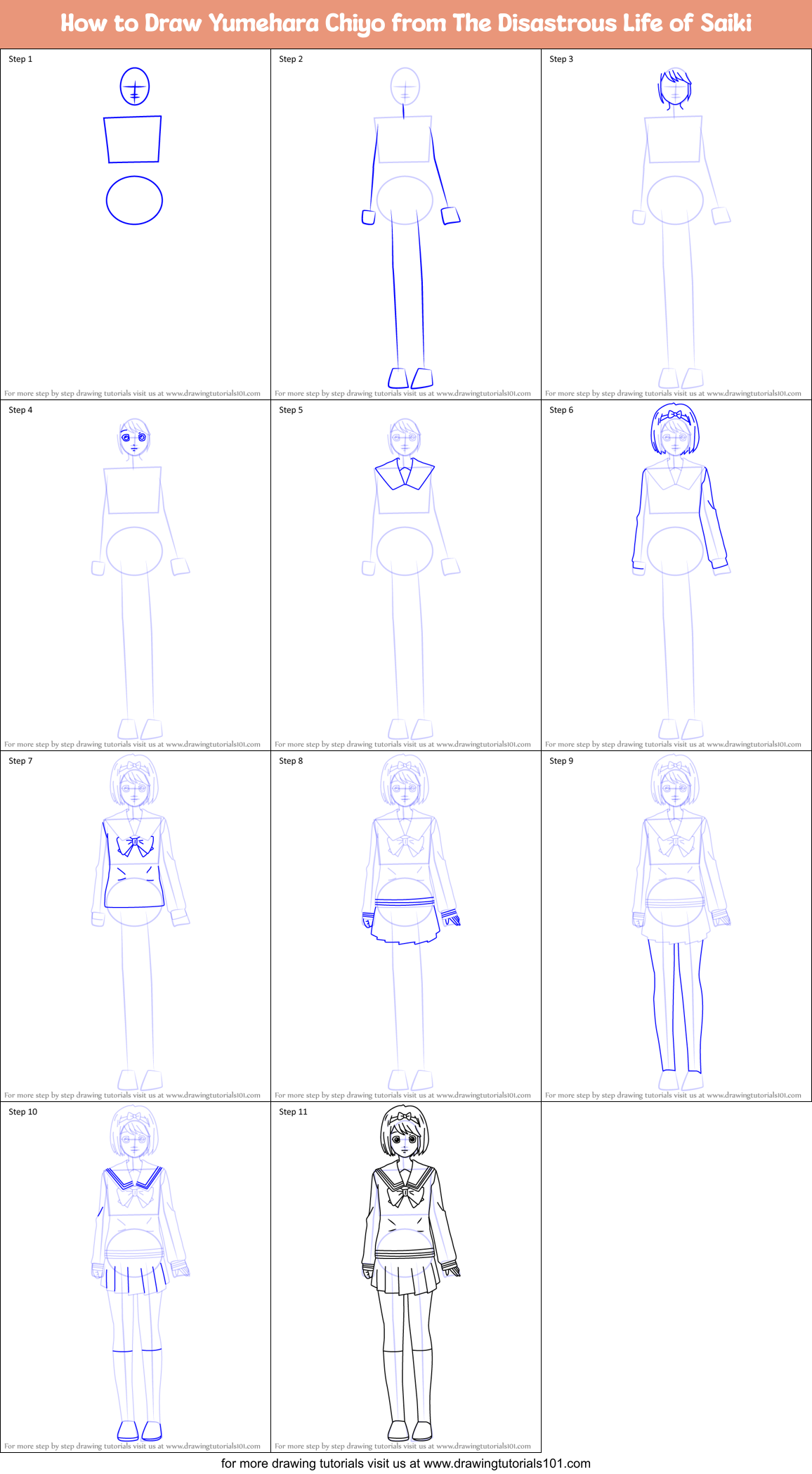 How to Draw Yumehara Chiyo from The Disastrous Life of Saiki printable ...