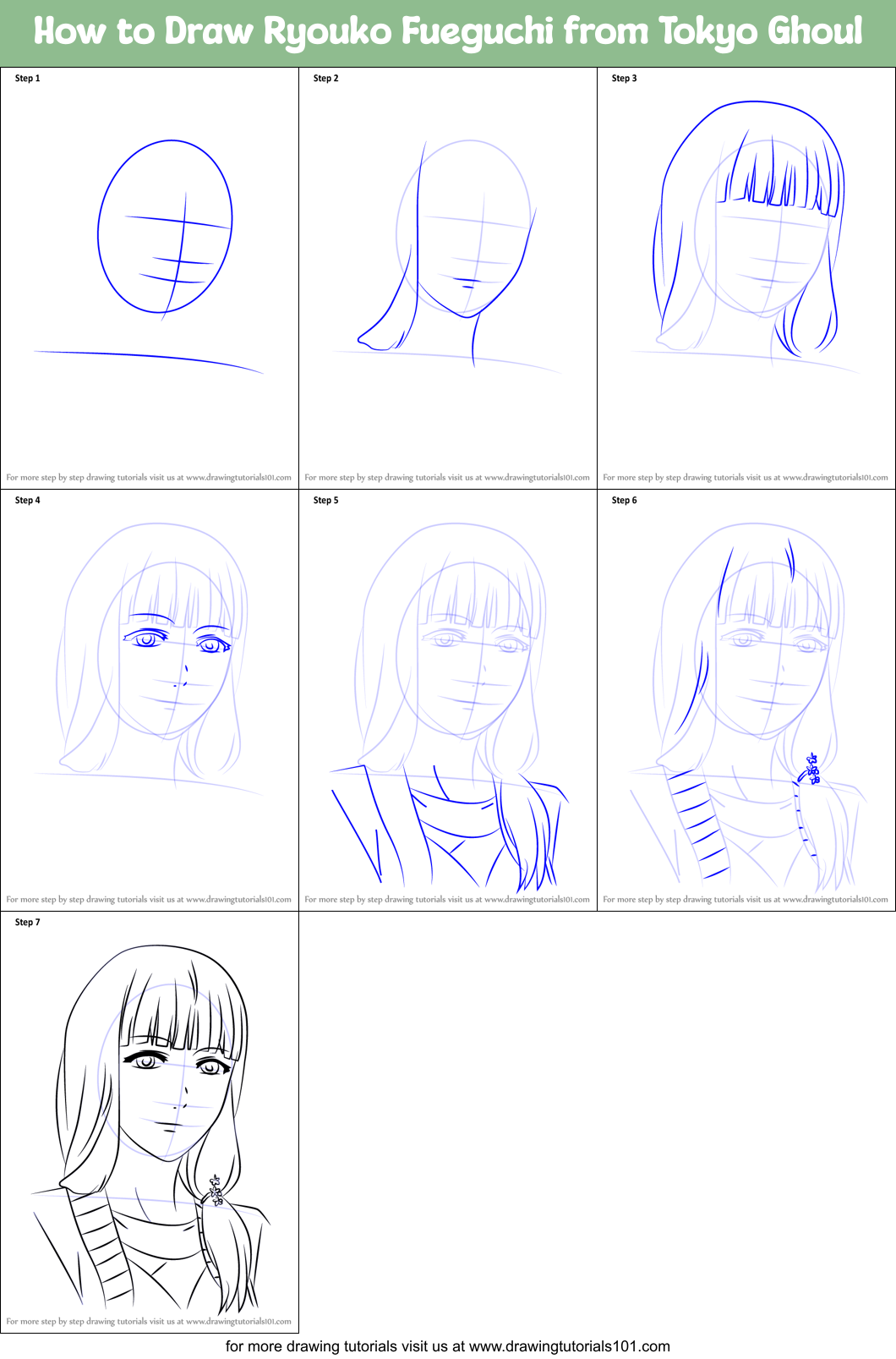 How to Draw Ryouko Fueguchi from Tokyo Ghoul printable step by step ...