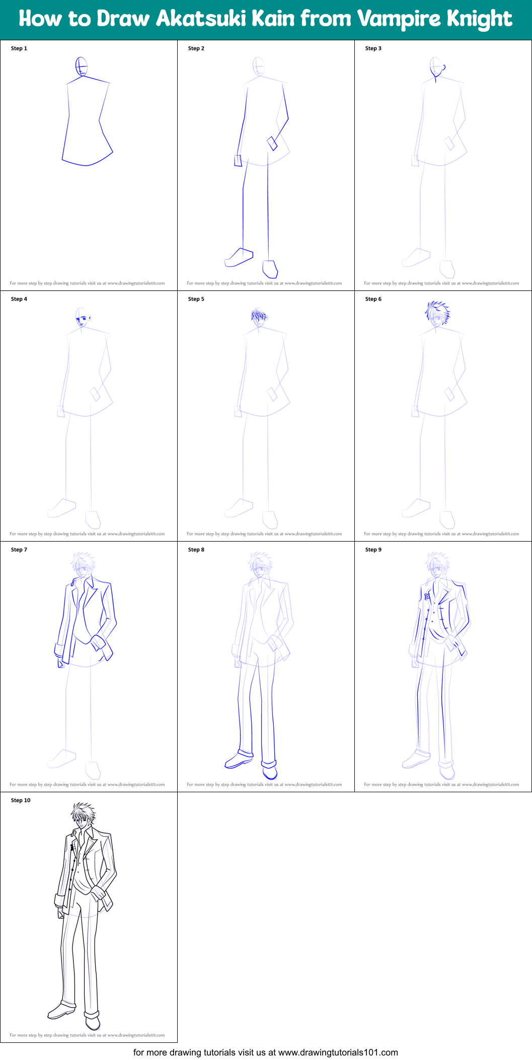 How to Draw Akatsuki Kain from Vampire Knight printable step by step ...