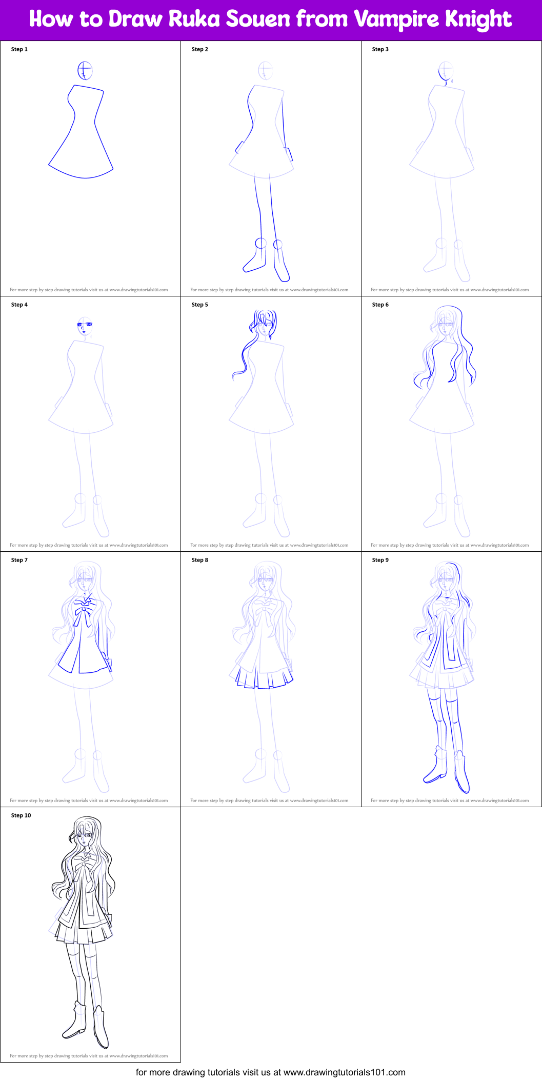 How to Draw Ruka Souen from Vampire Knight printable step by step ...