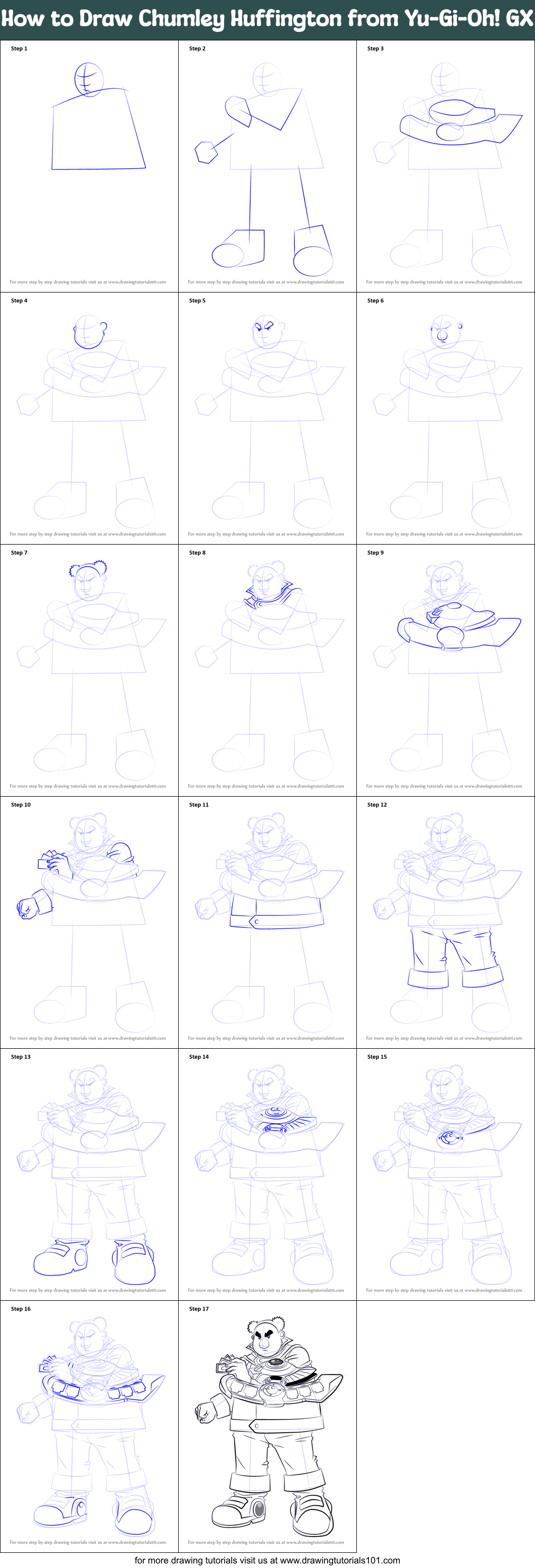 How to Draw Chumley Huffington from Yu-Gi-Oh! GX printable step by step ...