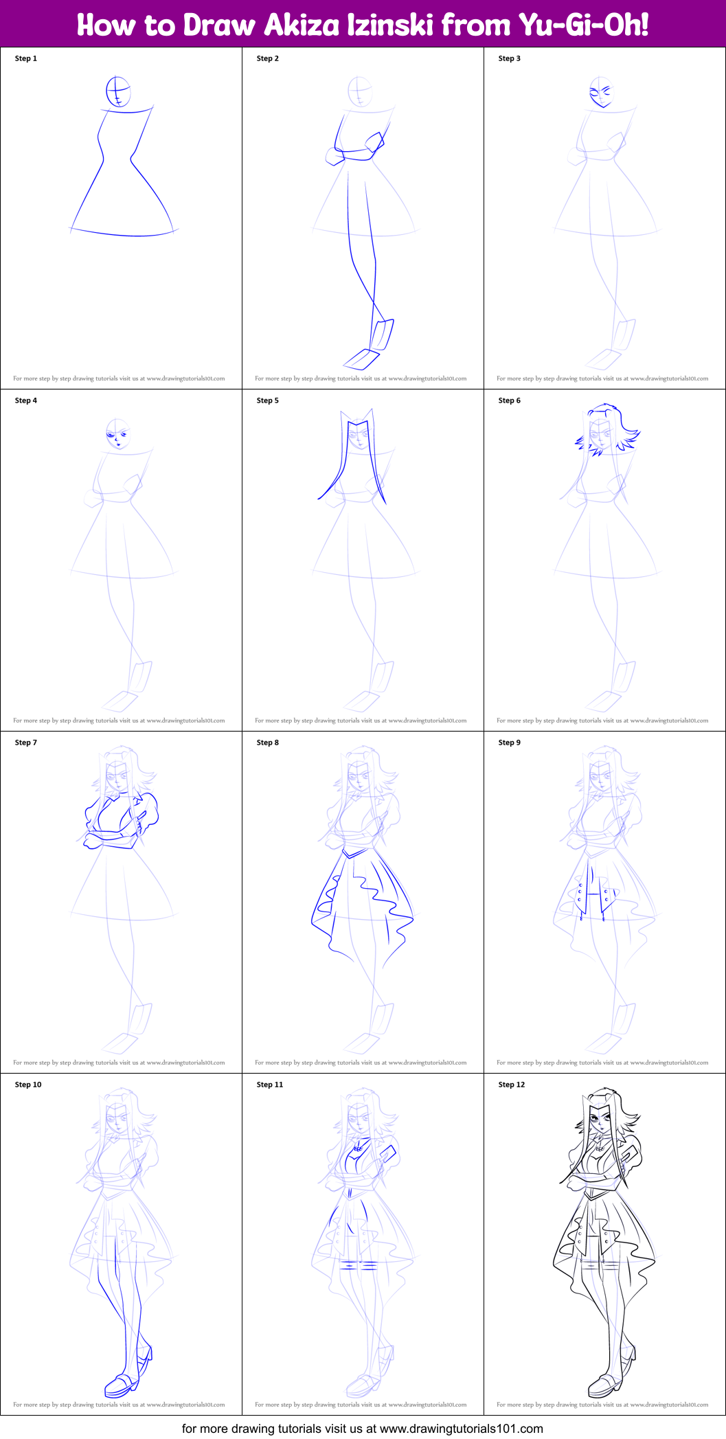 How to Draw Akiza Izinski from Yu-Gi-Oh! printable step by step drawing ...