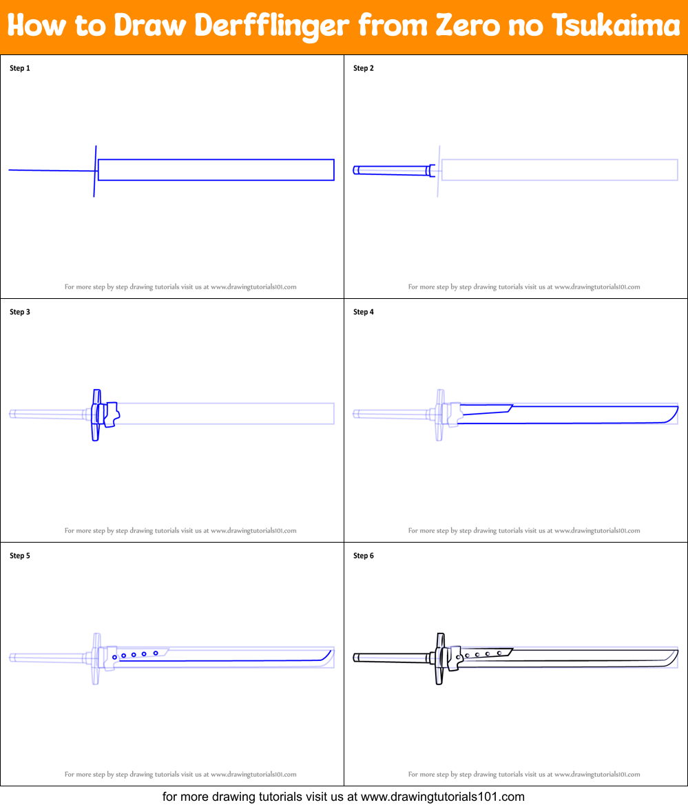 How to Draw Derfflinger from Zero no Tsukaima printable step by step ...