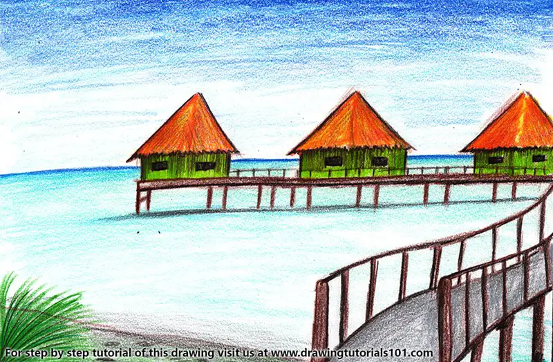 Learn How to Draw Beach Huts (Beaches) Step by Step : Drawing Tutorials