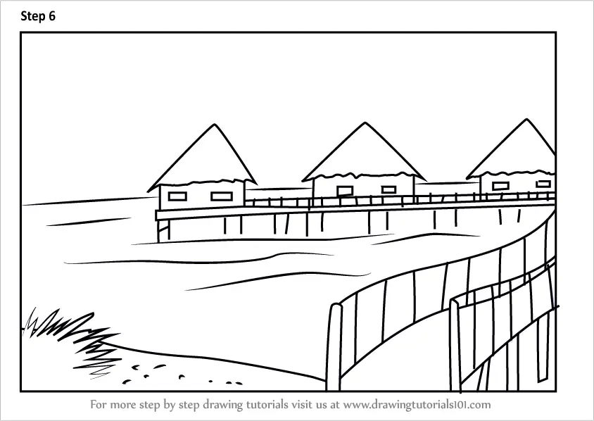 Learn How to Draw Beach Huts (Beaches) Step by Step : Drawing Tutorials