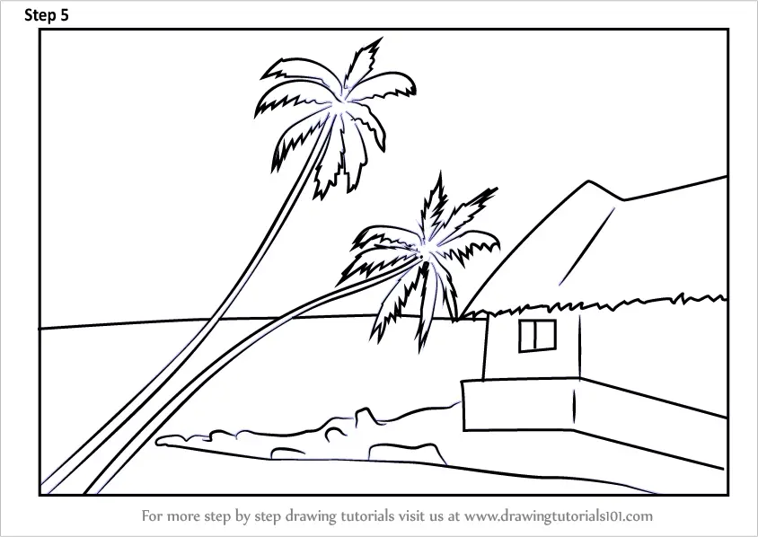 Learn How to Draw a Beach Scenery (Beaches) Step by Step : Drawing