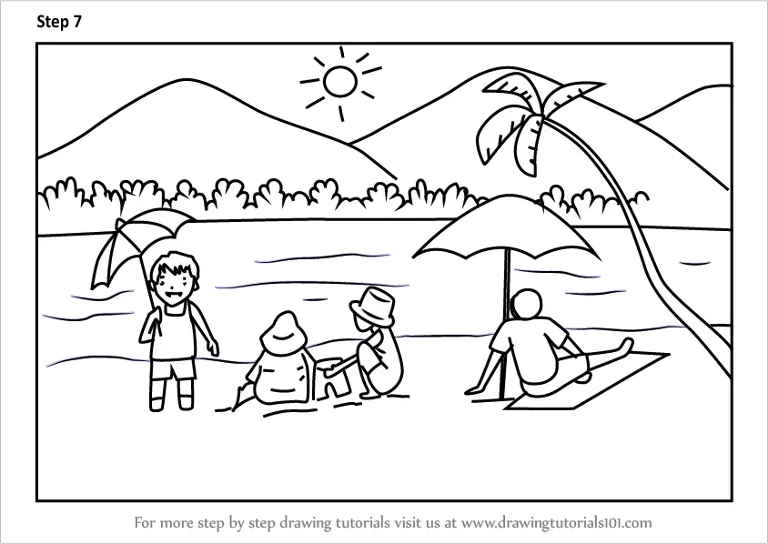 Learn How to Draw Summer Beach Scene (Beaches) Step by Step Drawing