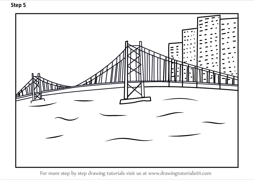 Learn How to Draw a City Bridge Scenery (Bridges) Step by Step