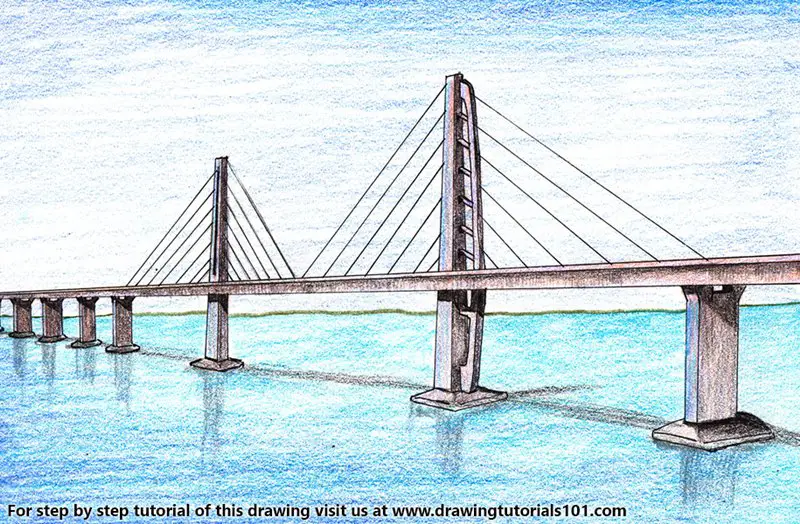 Hong Kong Zhuhai Macau Bridge Color Pencil Drawing
