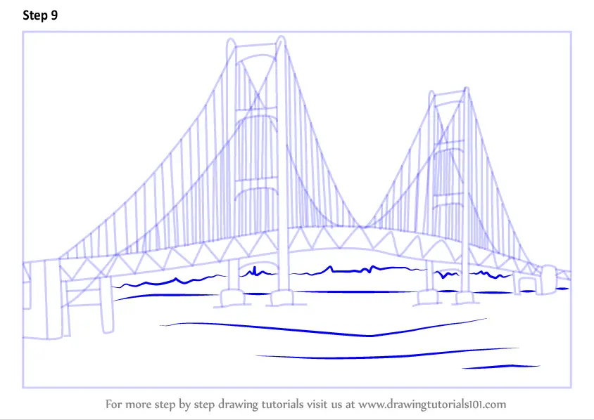 Step by Step How to Draw Mackinac Bridge : DrawingTutorials101.com