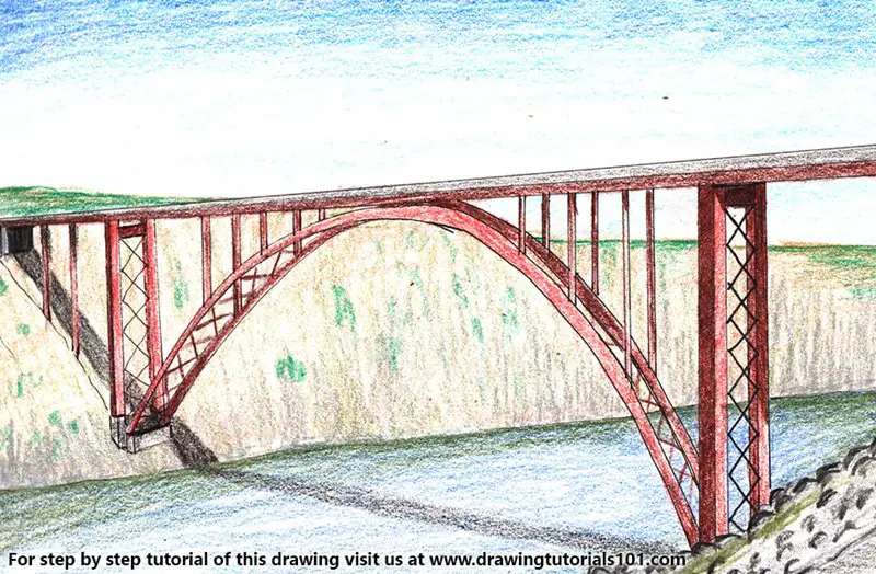 Maslenica Bridge Color Pencil Drawing