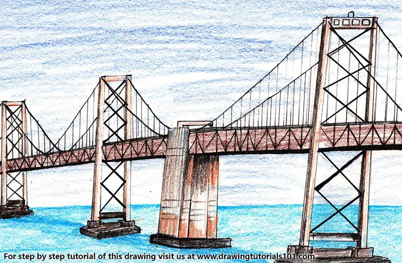 Oakland Bay Bridge Color Pencil Drawing