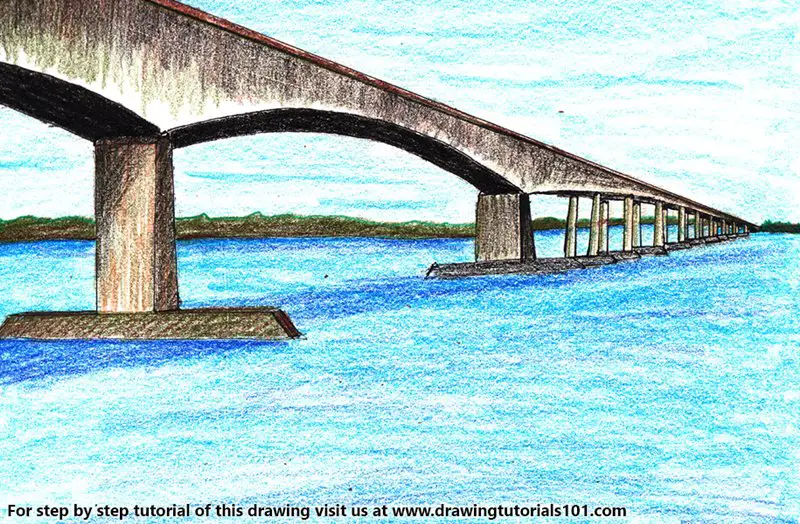 Orwell Bridge Color Pencil Drawing