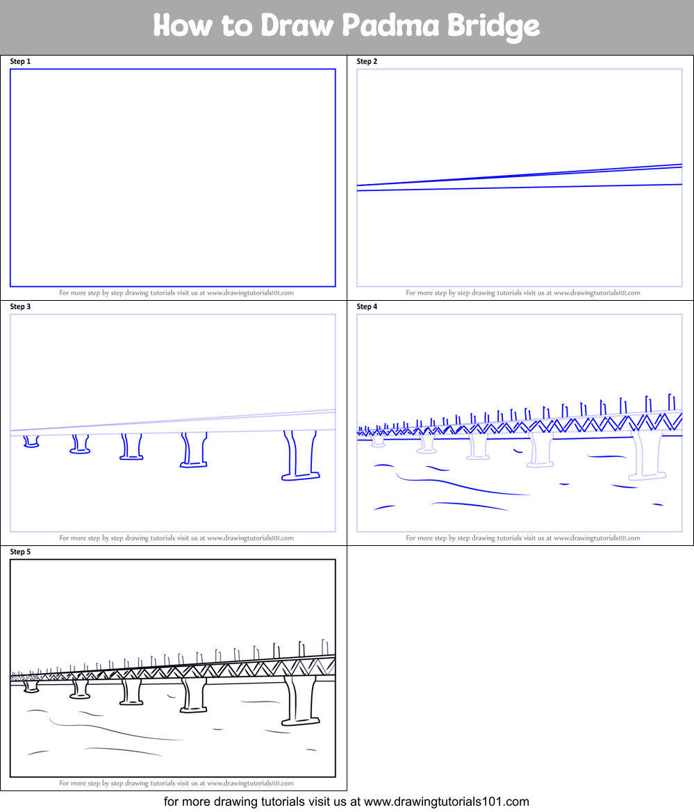 How to Draw Padma Bridge printable step by step drawing sheet ...