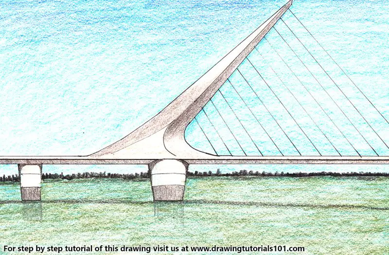 Puente de la Mujer Bridge Color Pencil Drawing