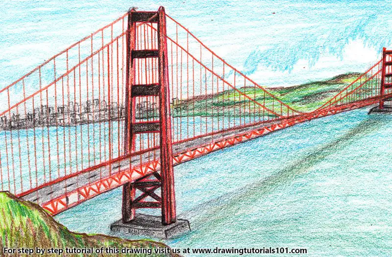 The Golden Gate Bridge Color Pencil Drawing
