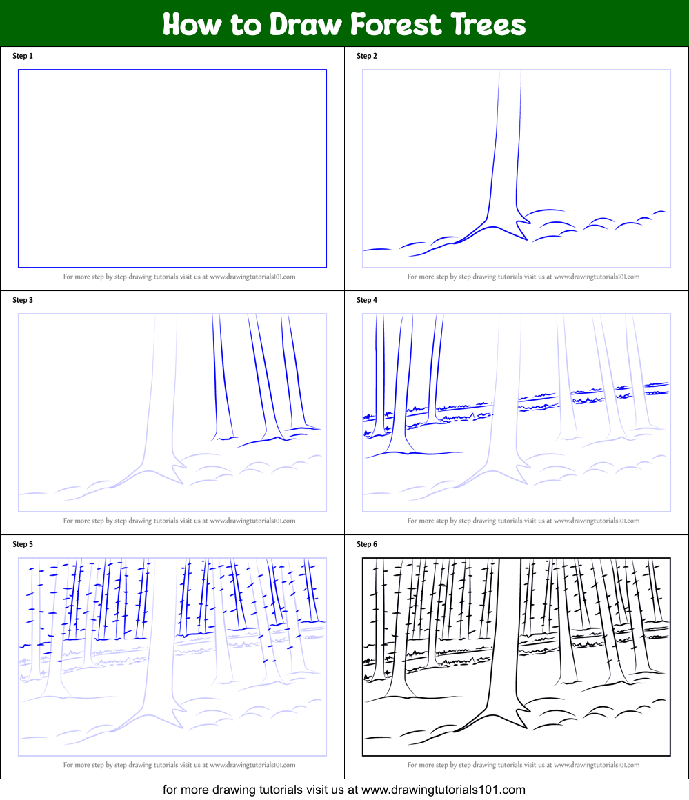 How to Draw Forest Trees printable step by step drawing sheet