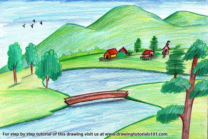 Easy Landscape Colored Pencils, How To Draw Landscapes With Pencil Step By