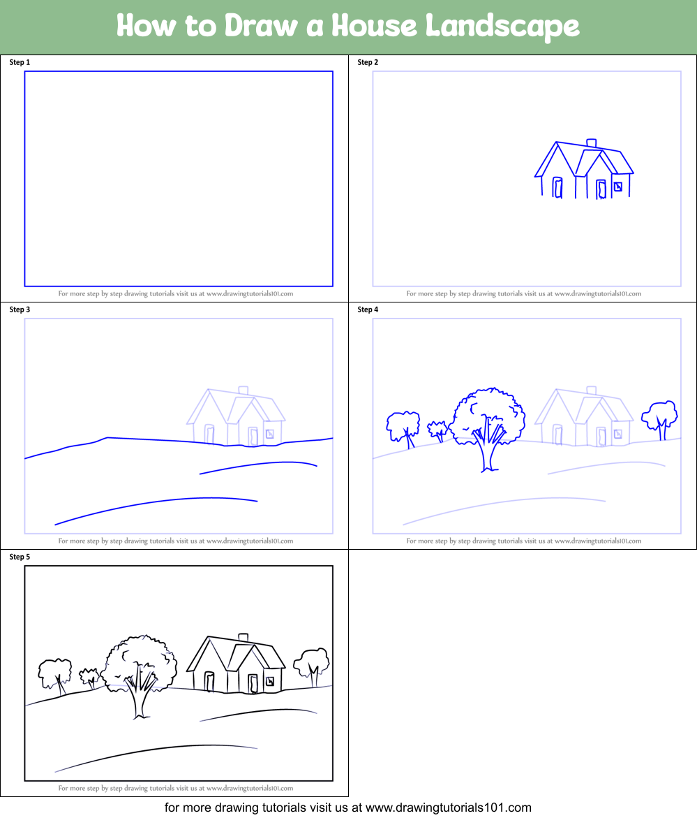 How to Draw a House Landscape printable step by step drawing sheet ...