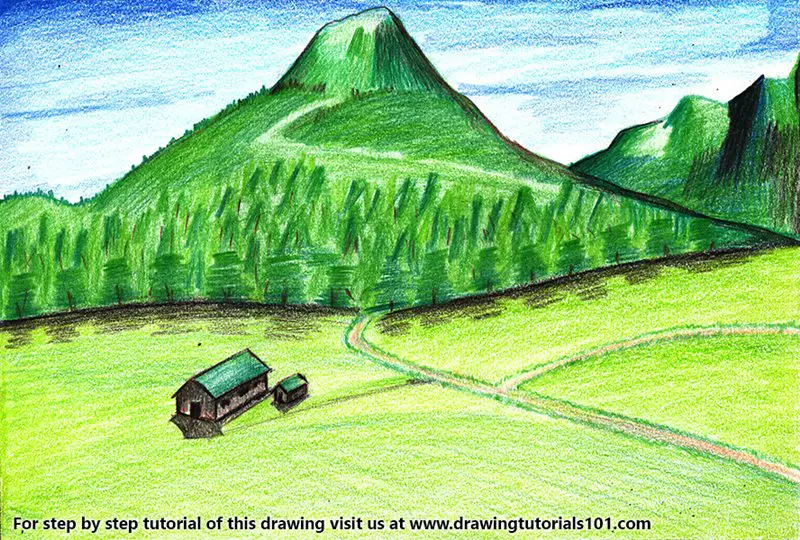 Mountain Scenery Color Pencil Drawing