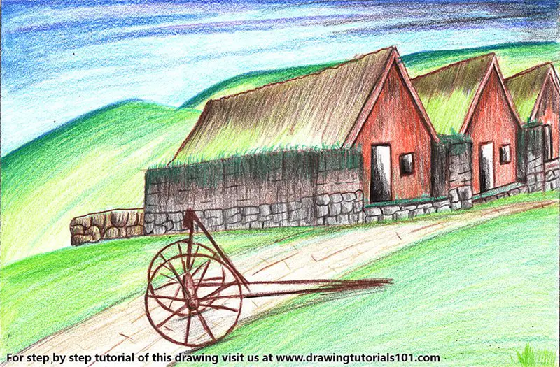 Old Farmhouse Color Pencil Drawing