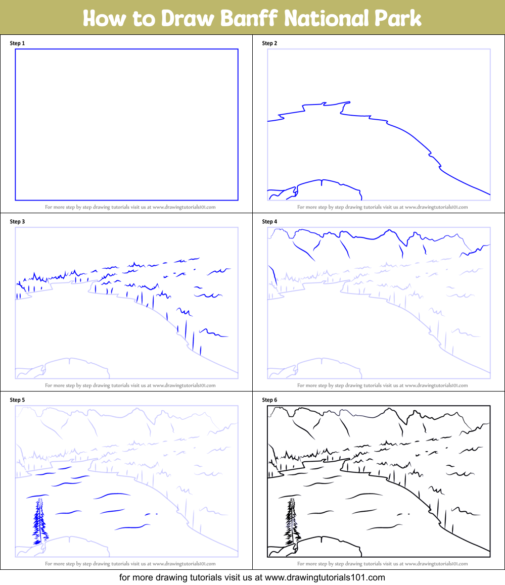 How to Draw Banff National Park printable step by step drawing sheet ...