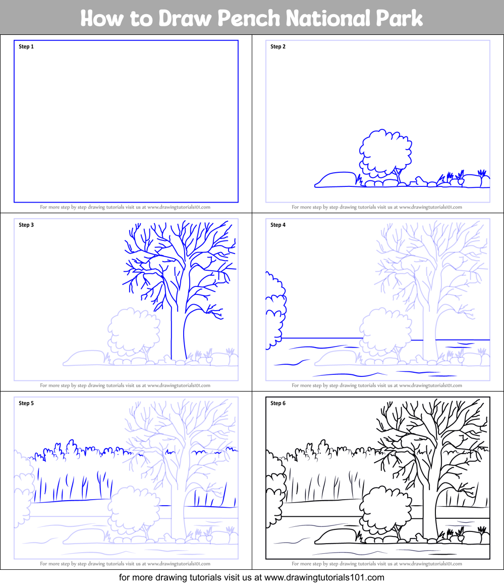 How to Draw Pench National Park printable step by step drawing sheet ...