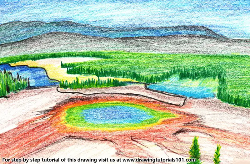 Yellowstone National Park Color Pencil Drawing.