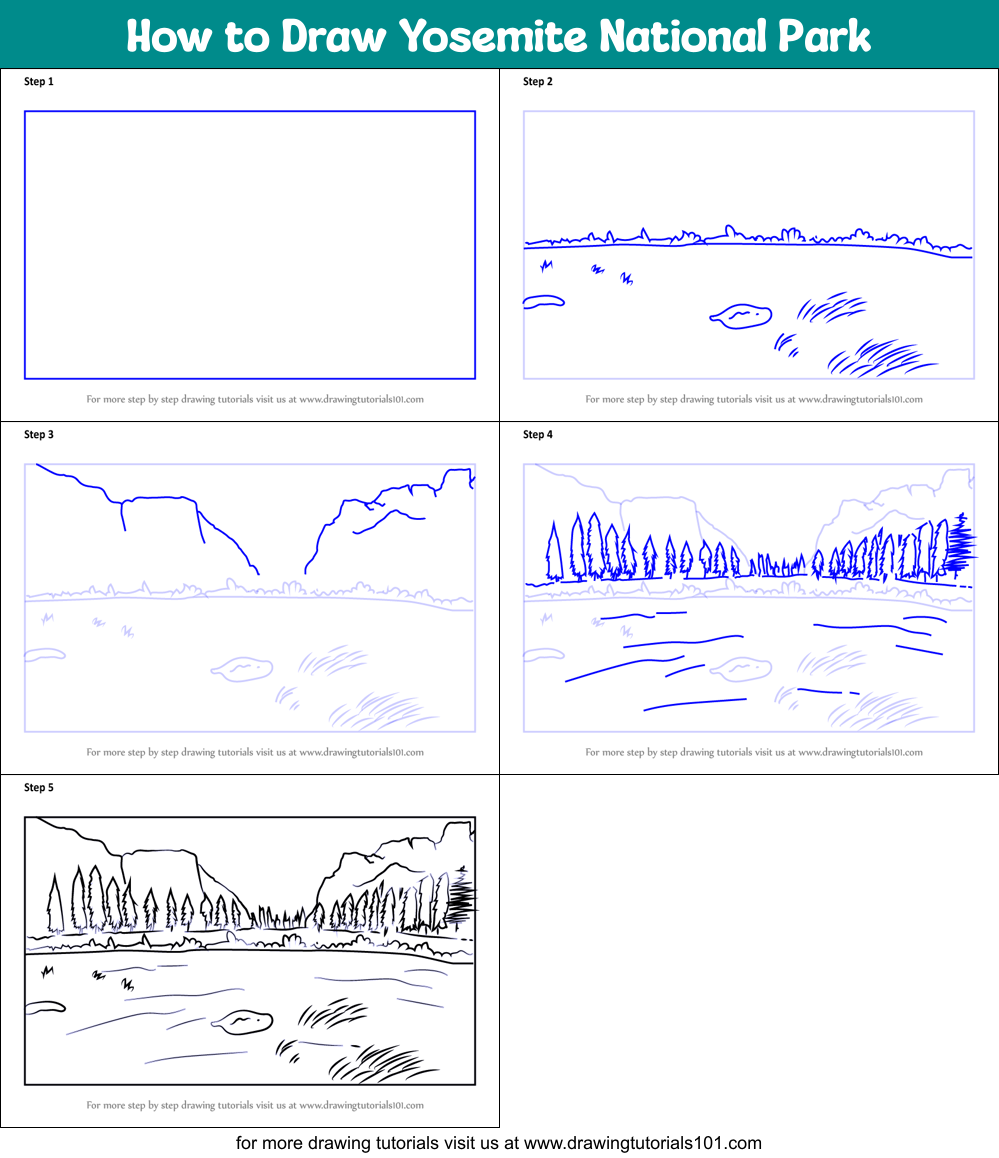 How to Draw Yosemite National Park printable step by step drawing sheet ...