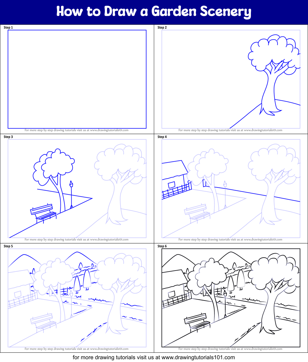 How to Draw a Garden Scenery printable step by step drawing sheet