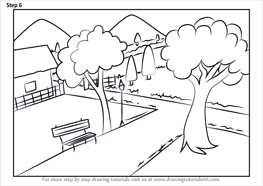 Learn How to Draw a Garden Scenery (Scenes) Step by Step Drawing