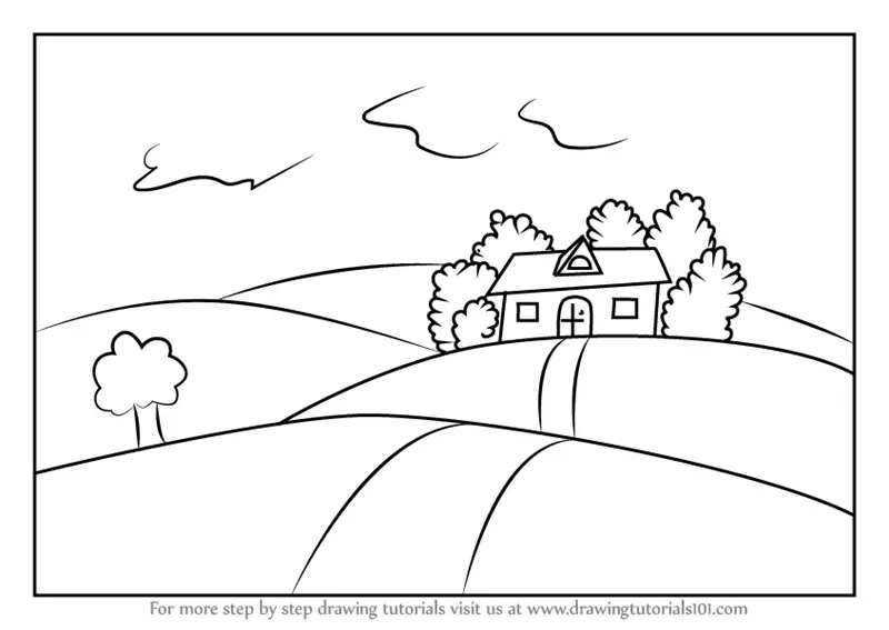 Learn How to Draw a House on Fields of Grass (Scenes) Step by Step ...