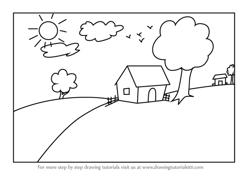 Learn How to Draw a House Scenery for Kids (Scenes) Step by Step ...