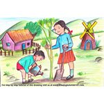 How to Draw Kids Planting Tree Scenery